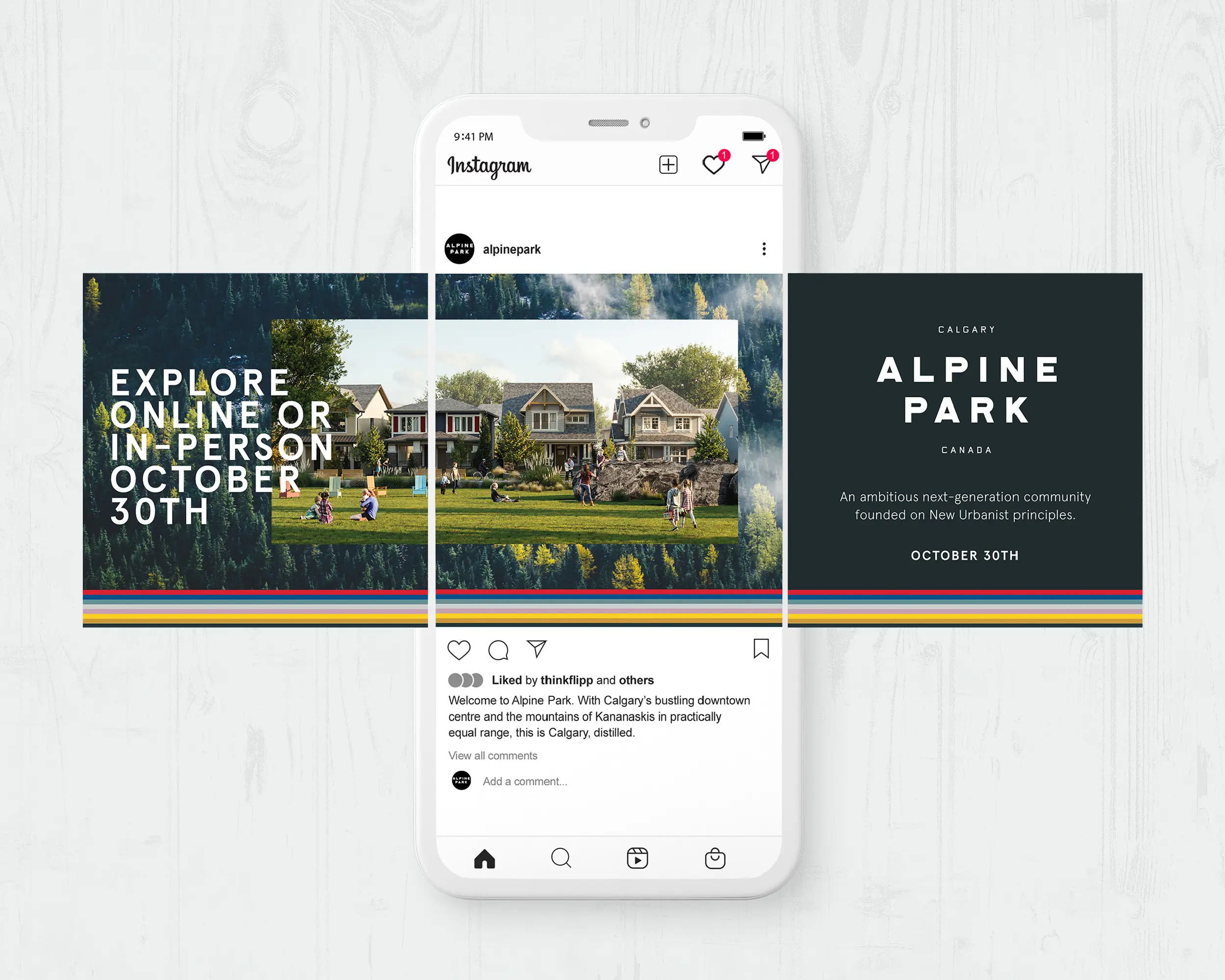iPhone with sliding image of Alpine Park 