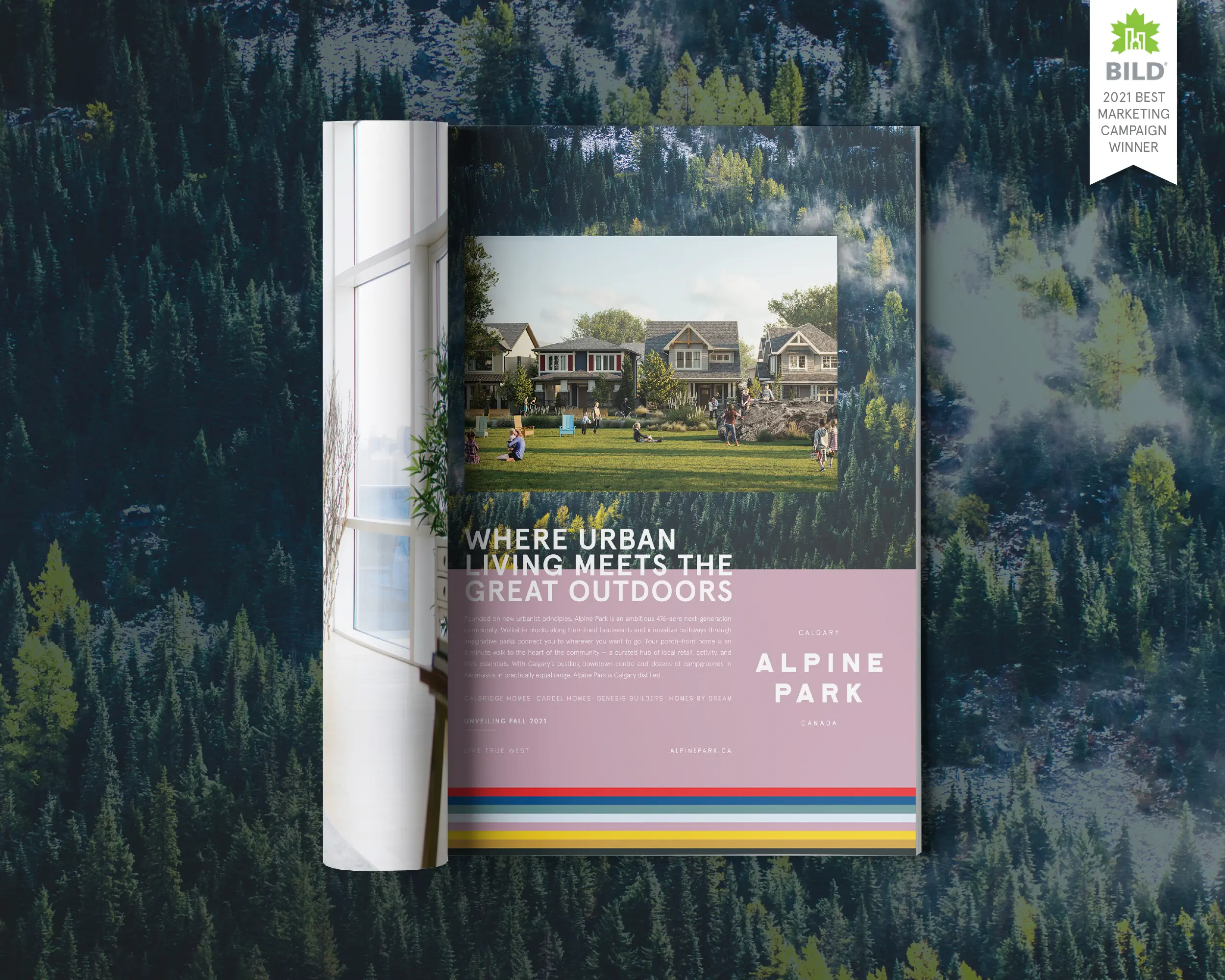 Alpine Park ad in a magazine, BILD award badge for best marketing campaign